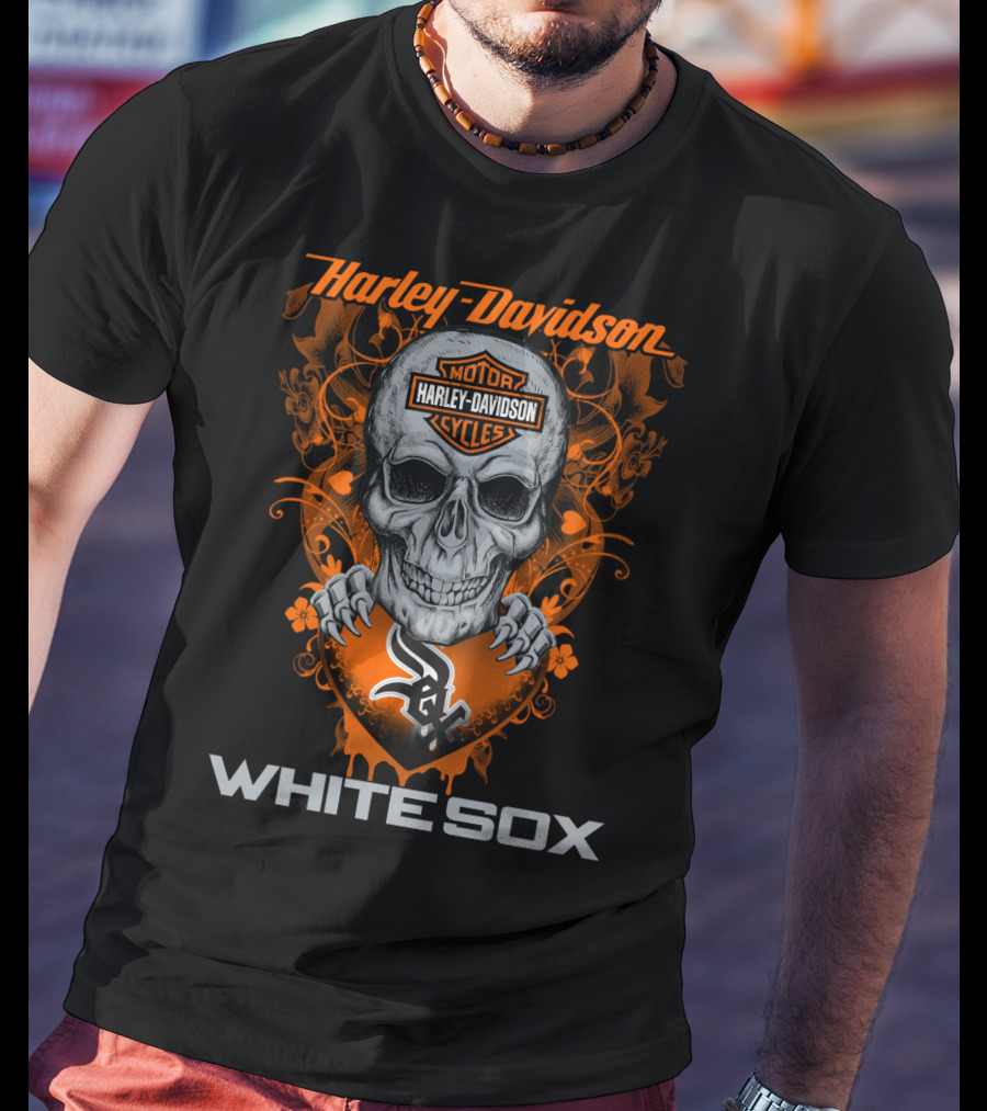 Harley Davidson Motorcycles White Sox Skull T-Shirt