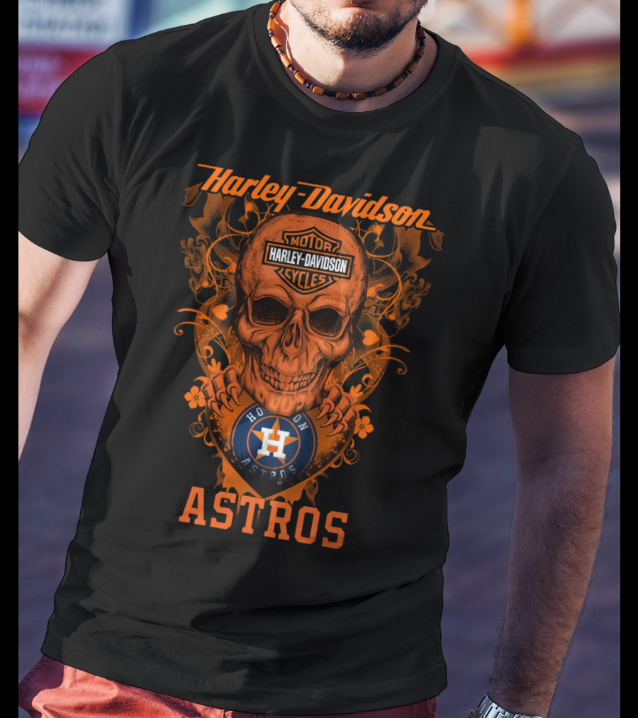 Harley Davidson Motor Cycles Skull Houston Astros T-Shirt