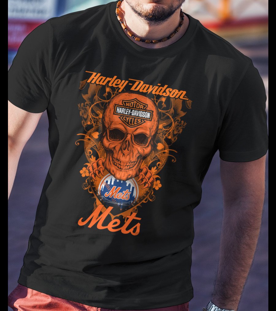 Harley Davidson Motor Cycles Skull New York Mets T-Shirt