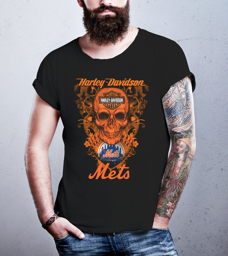 Harley Davidson Motor Cycles Skull New York Mets T-Shirt