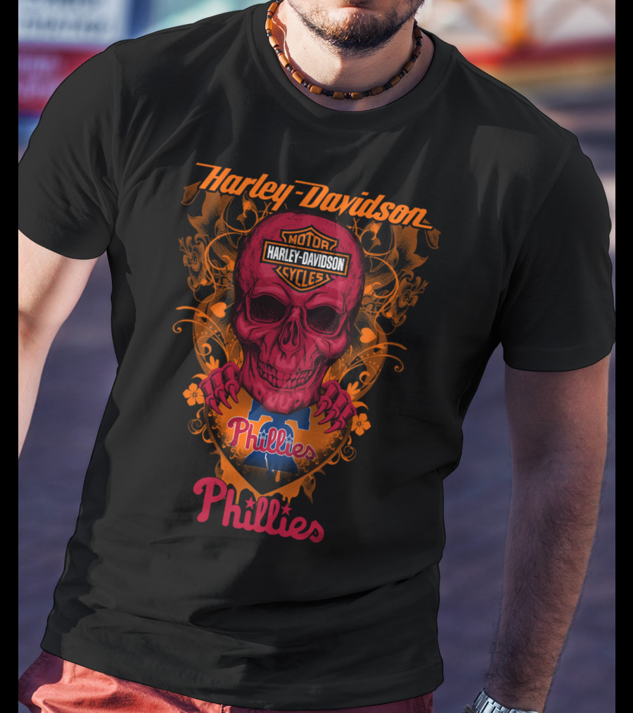 Harley Davidson Motorcycles Philadelphia Phillies Skull T-Shirt