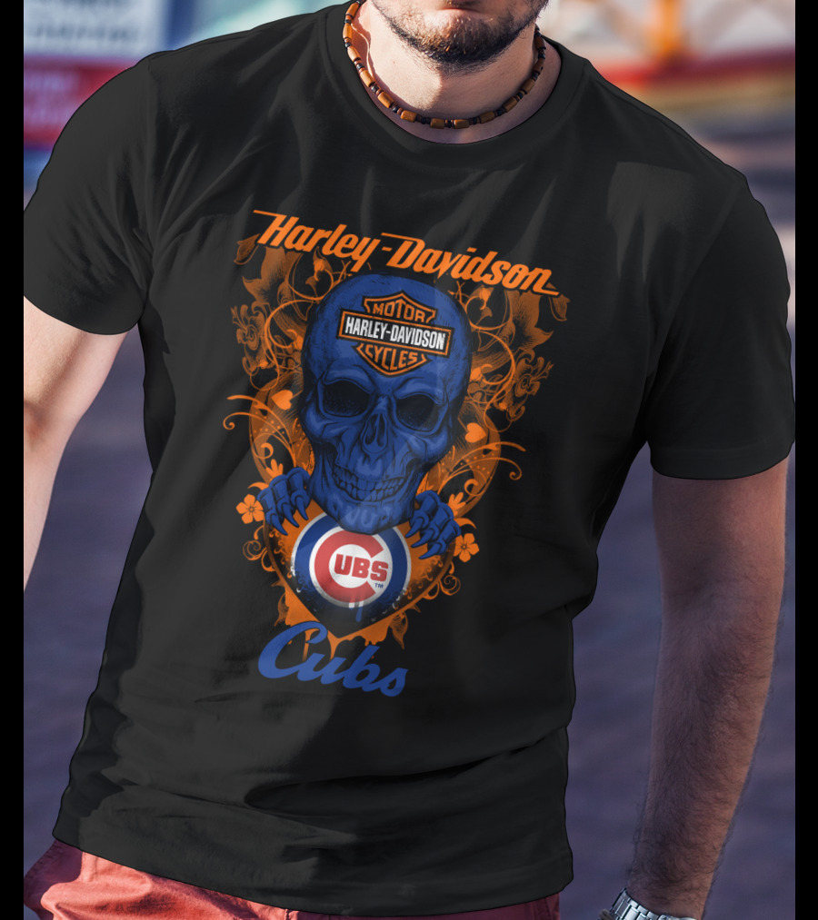 Harley Davidson Motorcycles Skull Cubs Chicago Mlb T-Shirt