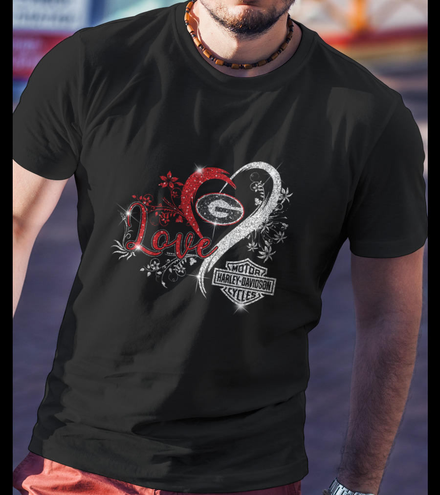Love Georgia Bulldogs Harley Davidson Infinity Heart T-Shirt