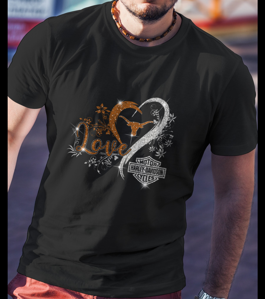 Love Na1 Texas Longhorns Motor Harley Davidson Cycles T-Shirt