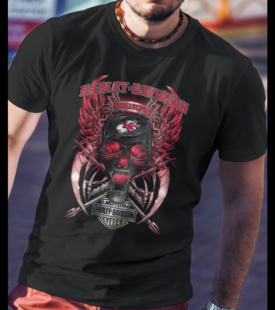 Harley Davidson Chiefs Kansas City Skull Wings T-Shirt