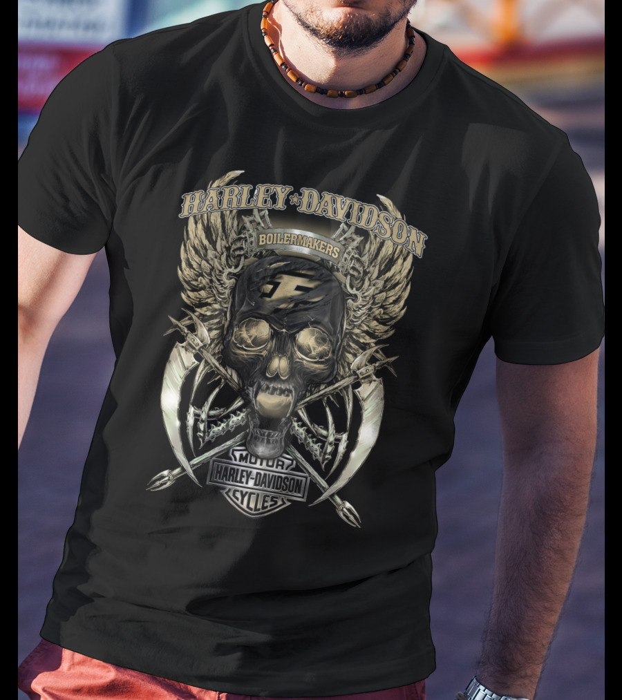 Harley Davidson Boilermakers Purdue Motor Cycles Skull Wings T-Shirt