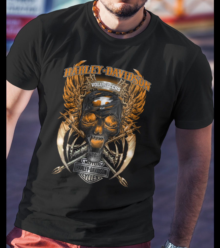 Harley Davidson Volunteers Tennessee Motor Cycles Skull Wings T-Shirt
