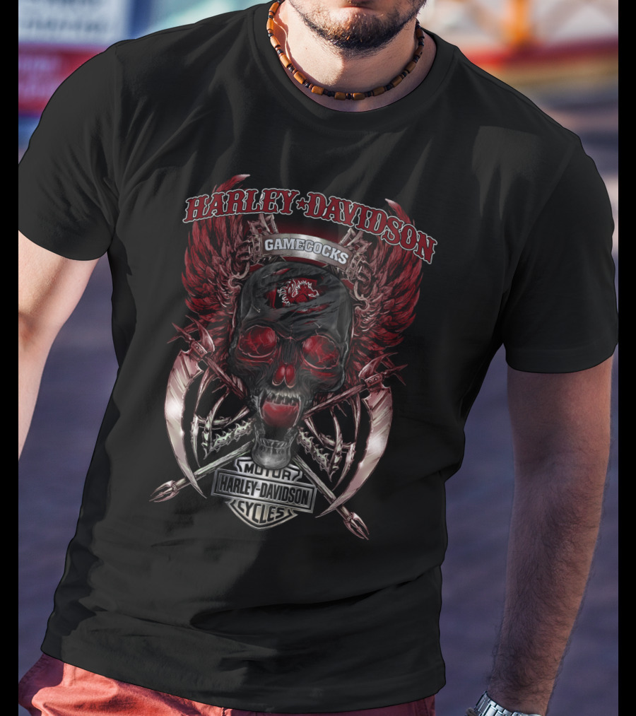 Harley Davidson Gamecocks Motor Cycles Skull South Carolina T-Shirt