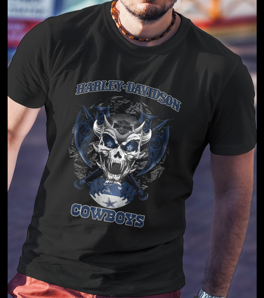 Harley Davidson Motor Cowboys Skull Dallas Cowboys T-Shirt