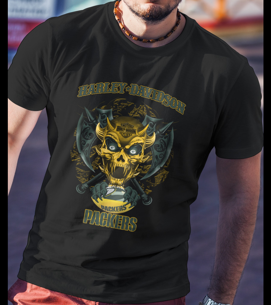 Harley Davidson Motorcycles Packers Skull T-Shirt