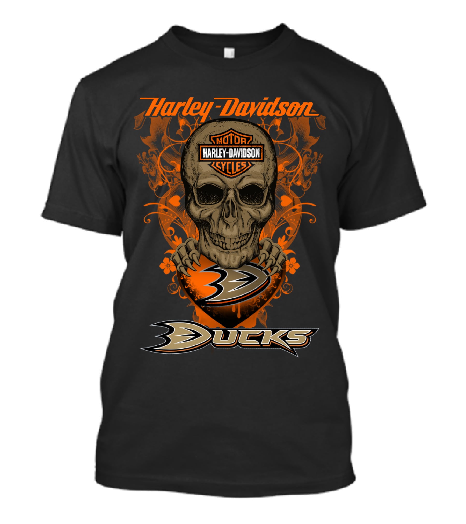 Harley Davidson Anaheim Ducks Motor Cycles Skull T-Shirt