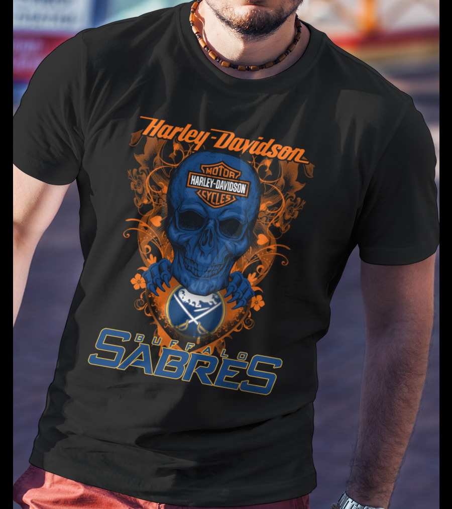 Harley Davidson Buffalo Sabres Nhl Motor Cycles Skull T-Shirt