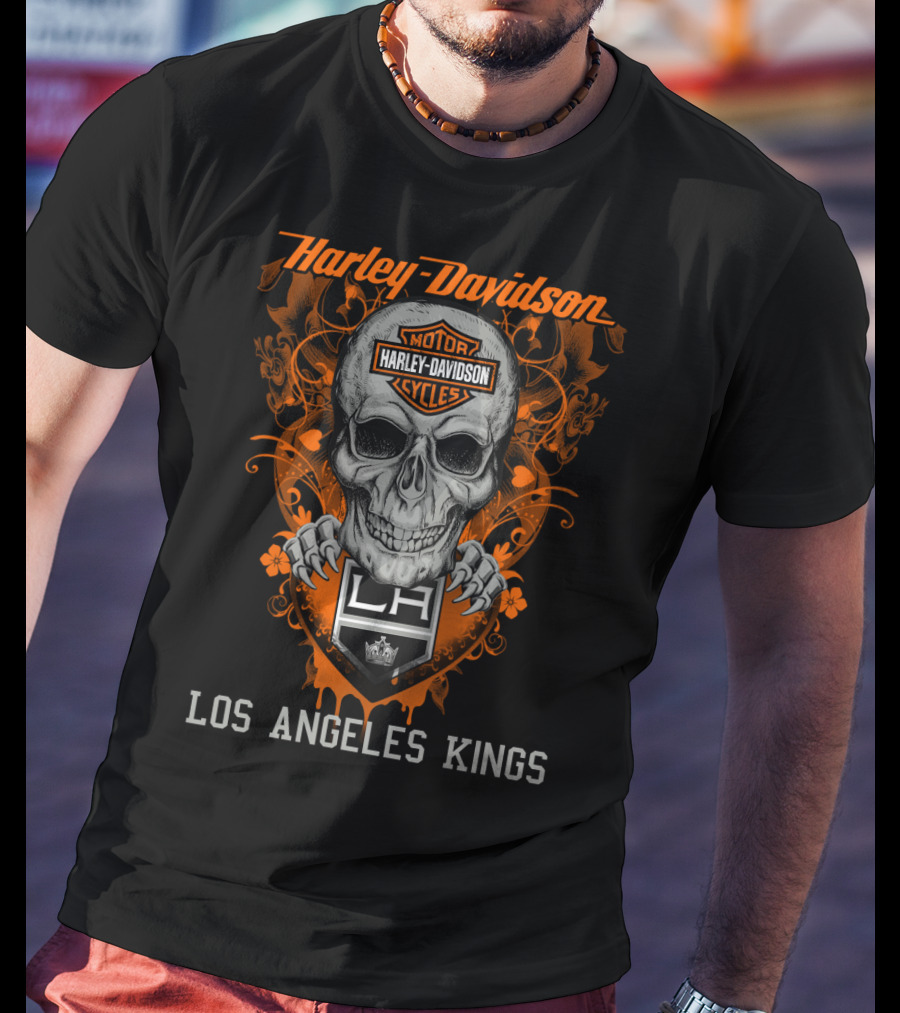 Harley Davidson Motor Cycles Skull Los Angeles Kings Nhl La T-Shirt