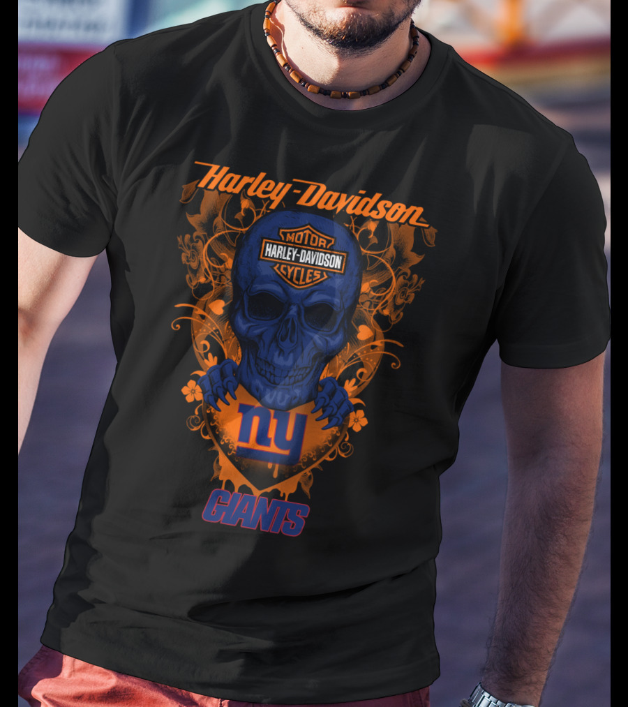Harley Davidson Motor Cycles Skull New York Giants T-Shirt