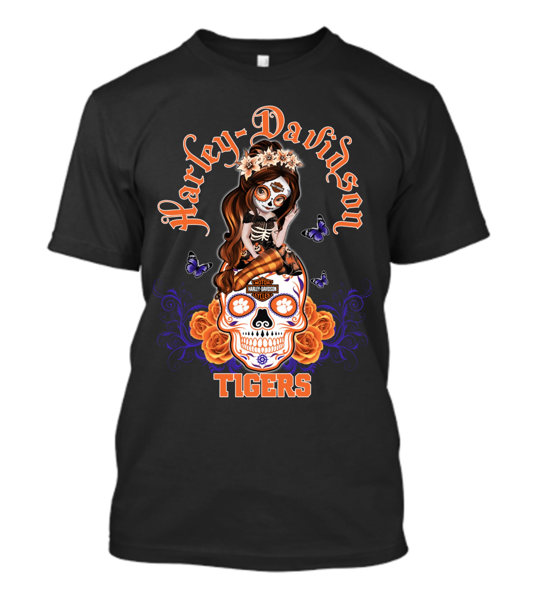 Harley Davidson Skull Girl Tigers T-Shirt