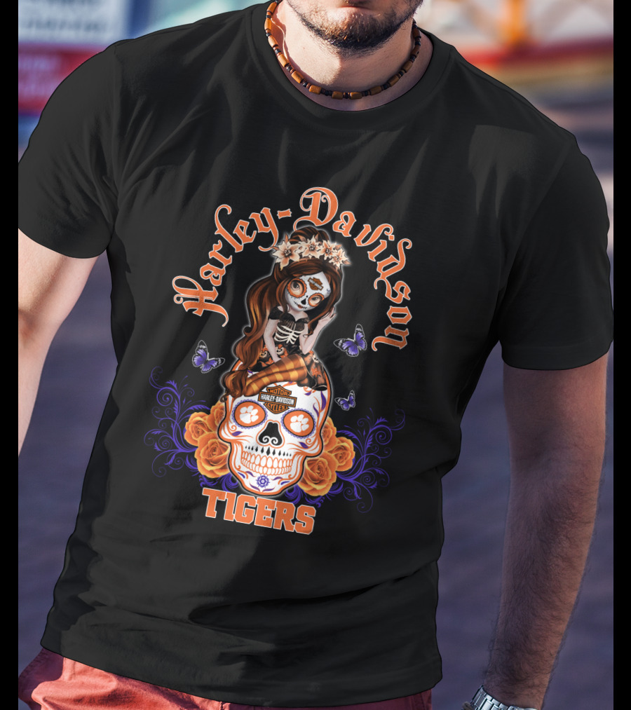 Harley Davidson Skull Girl Tigers T-Shirt