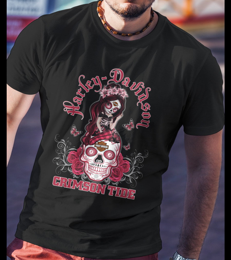 Harley Davidson Crimson Tide Skull Design With Hl Girl T-Shirt