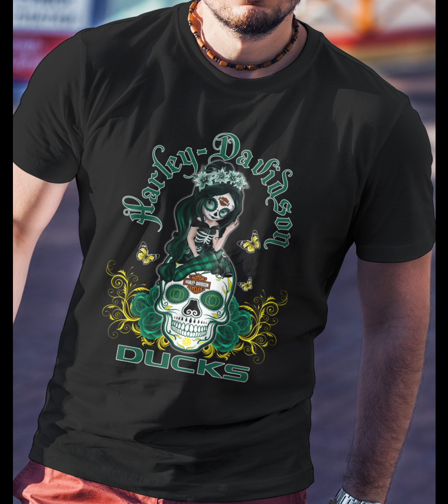 Harley Davidson Oregon Ducks Day Of The Dead Girl T-Shirt