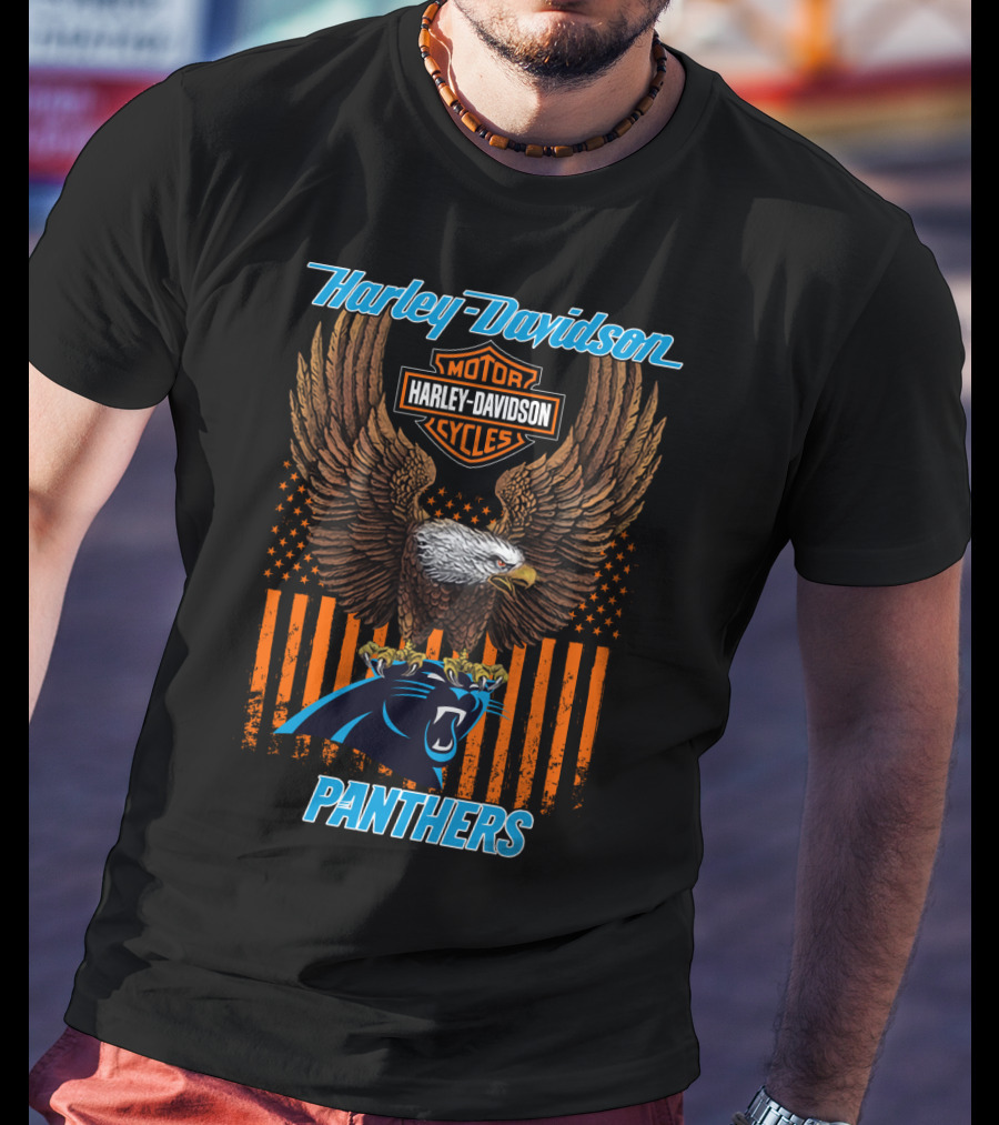 Harley Davidson Motor Cycles Eagle Carolina Panthers T-Shirt
