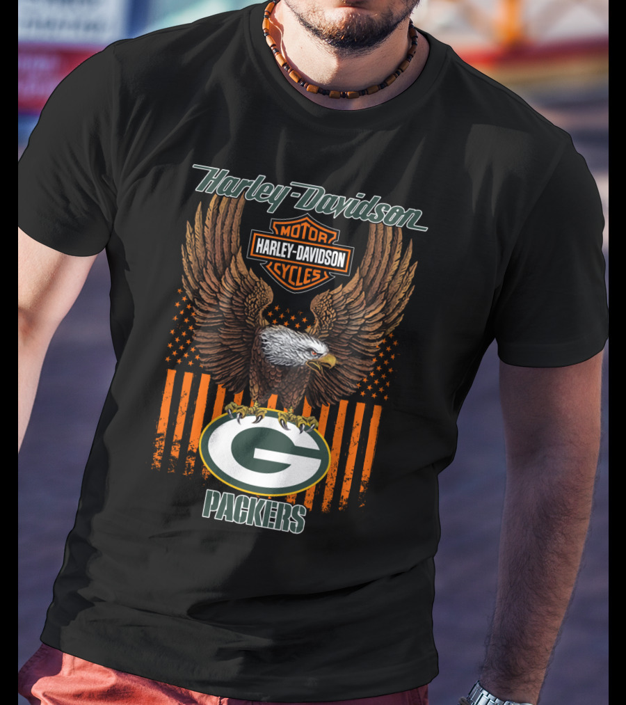 Harley Davidson Motor Cycles Eagle Green Bay Packers T-Shirt