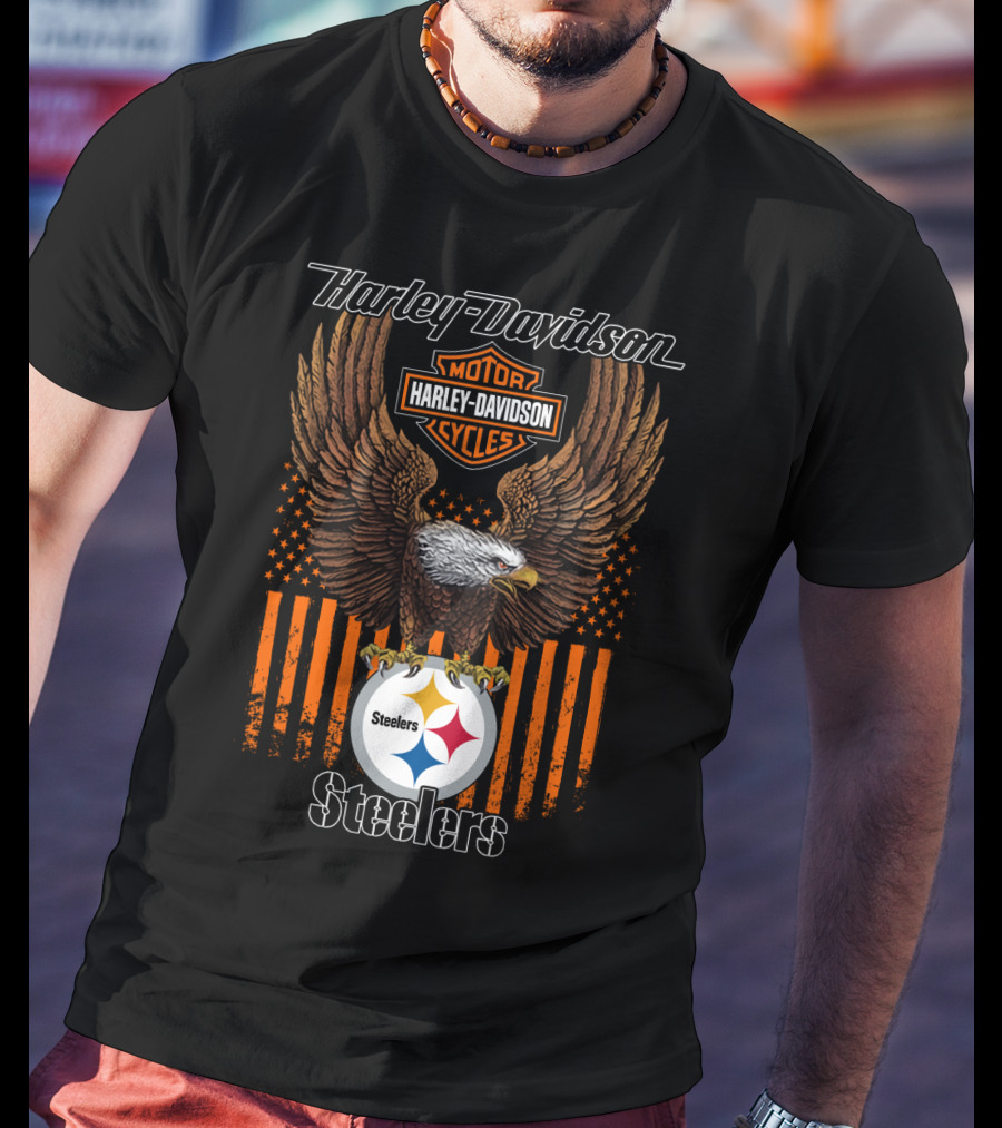 Harley Davidson Motor Cycles Eagle Steelers Nfl Pittsburgh T-Shirt