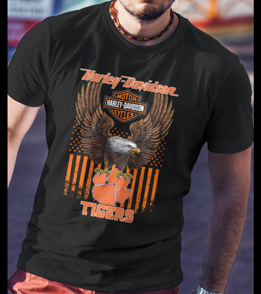 Harley Davidson Motor Cycles Eagle Clemson Tigers T-Shirt