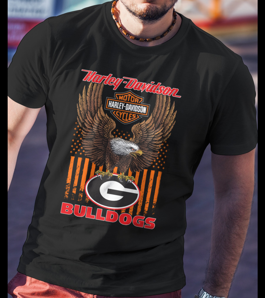 Harley Davidson Motorcycles Georgia Bulldogs Eagle Stars Stripes T-Shirt