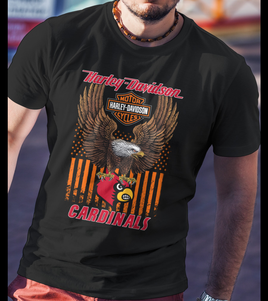 Harley Davidson Motor Cycles Louisville Cardinals Eagle Patriotic Flag T-Shirt