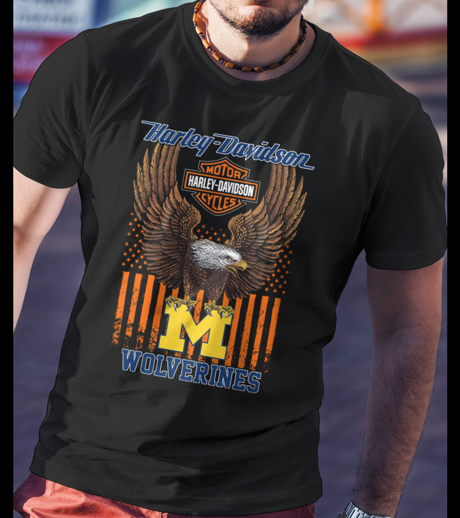 Harley Davidson Motor Cycles Michigan Wolverines Eagle T-Shirt