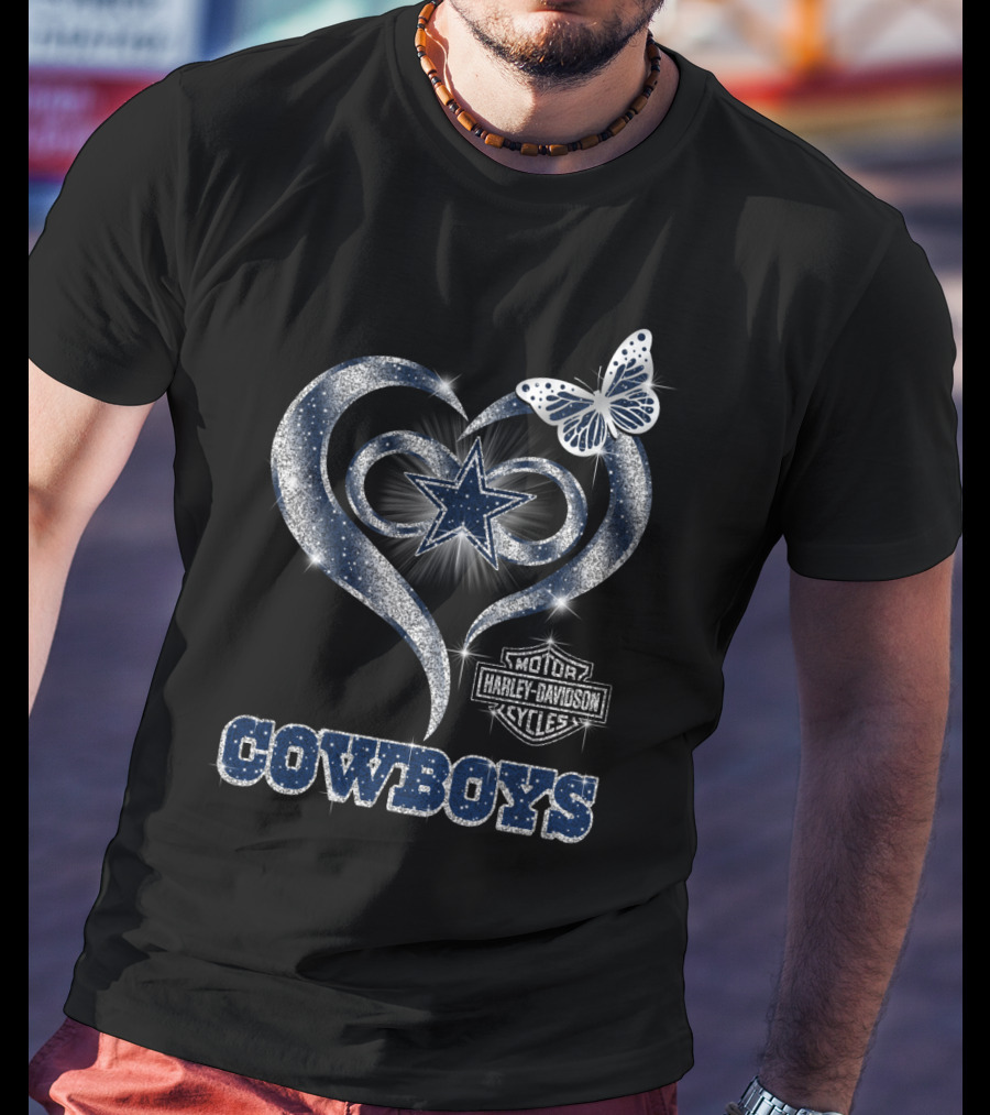 Star Heart Dallas Cowboys Harley Davidson Butterfly T-Shirt