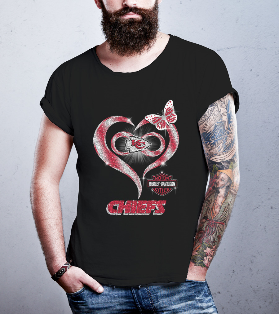 Kansas City Chiefs Harley Davidson Heart Butterfly T-Shirt