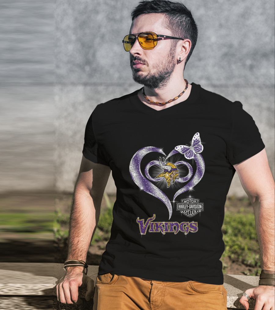 Vikings Harley Davidson Butterfly Heart T-Shirt