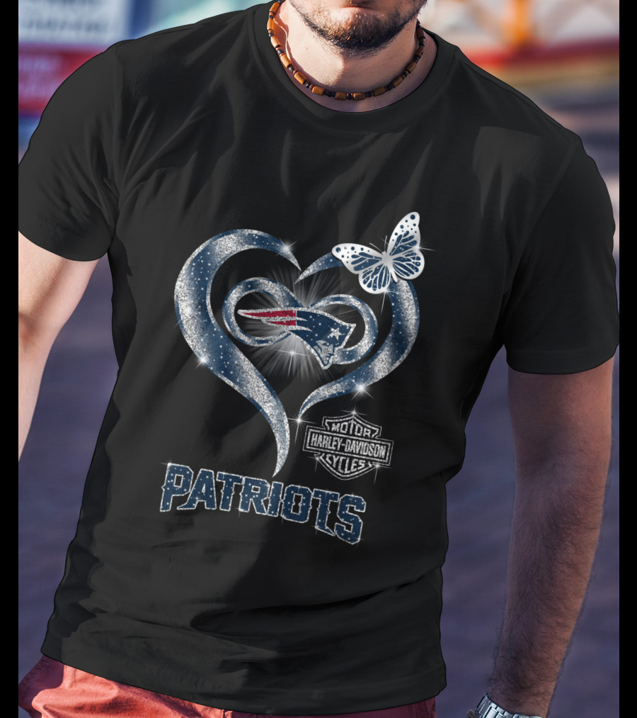 New England Patriots Heart Butterfly Harley Davidson Motor Patriots T-Shirt