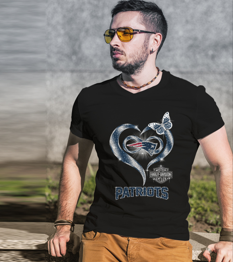 New England Patriots Heart Butterfly Harley Davidson Motor Patriots T-Shirt