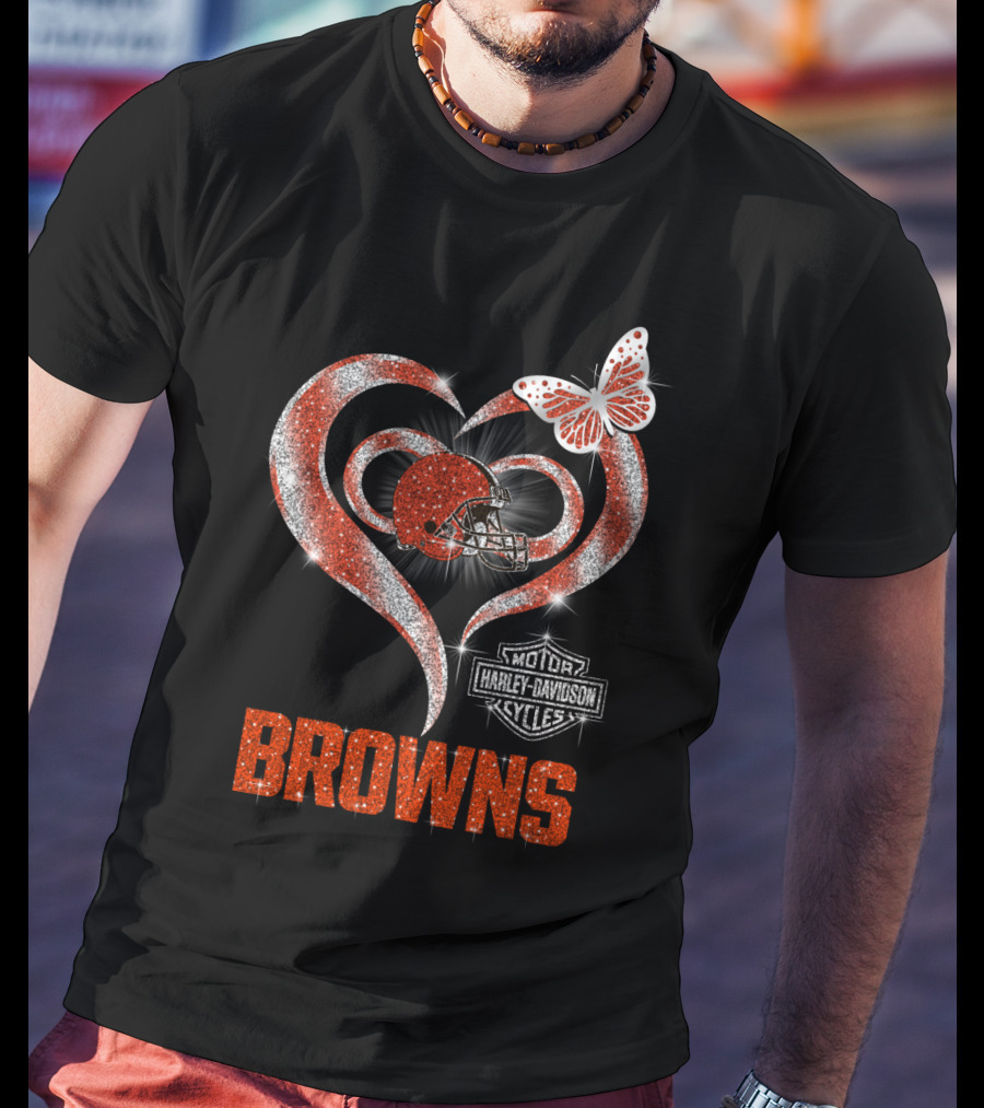 Browns Heart Helmet Butterfly Motor Harley Davidson Cycles T-Shirt