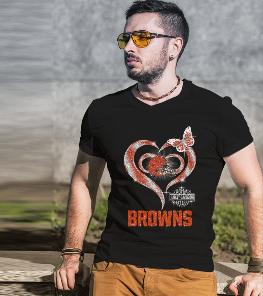 Browns Heart Helmet Butterfly Motor Harley Davidson Cycles T-Shirt