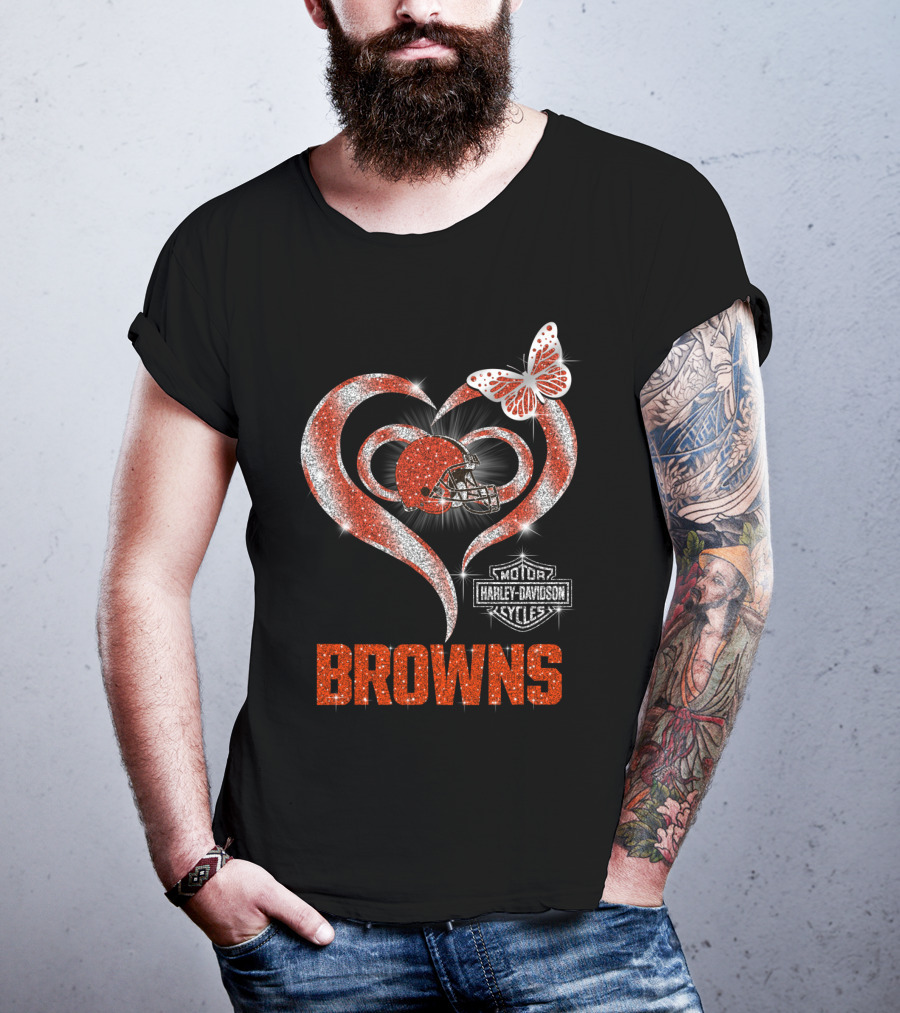 Browns Heart Helmet Butterfly Motor Harley Davidson Cycles T-Shirt