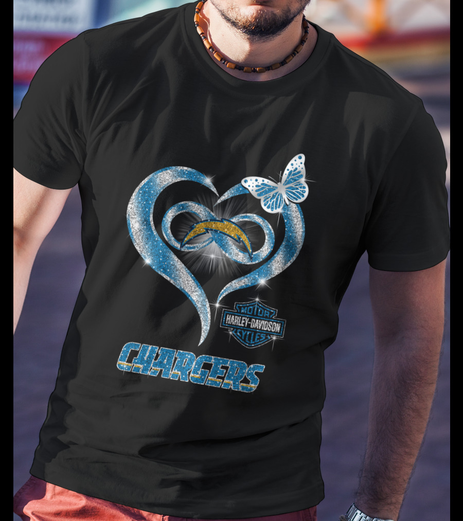 Hlh01 Los Angeles Chargers Harley Davidson Motorcycles Heart Butterfly T-Shirt