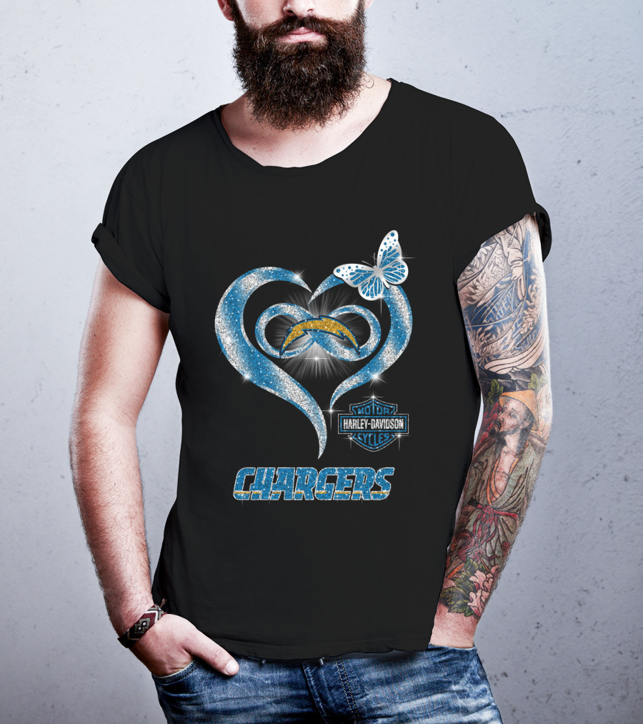 Hlh01 Los Angeles Chargers Harley Davidson Motorcycles Heart Butterfly T-Shirt