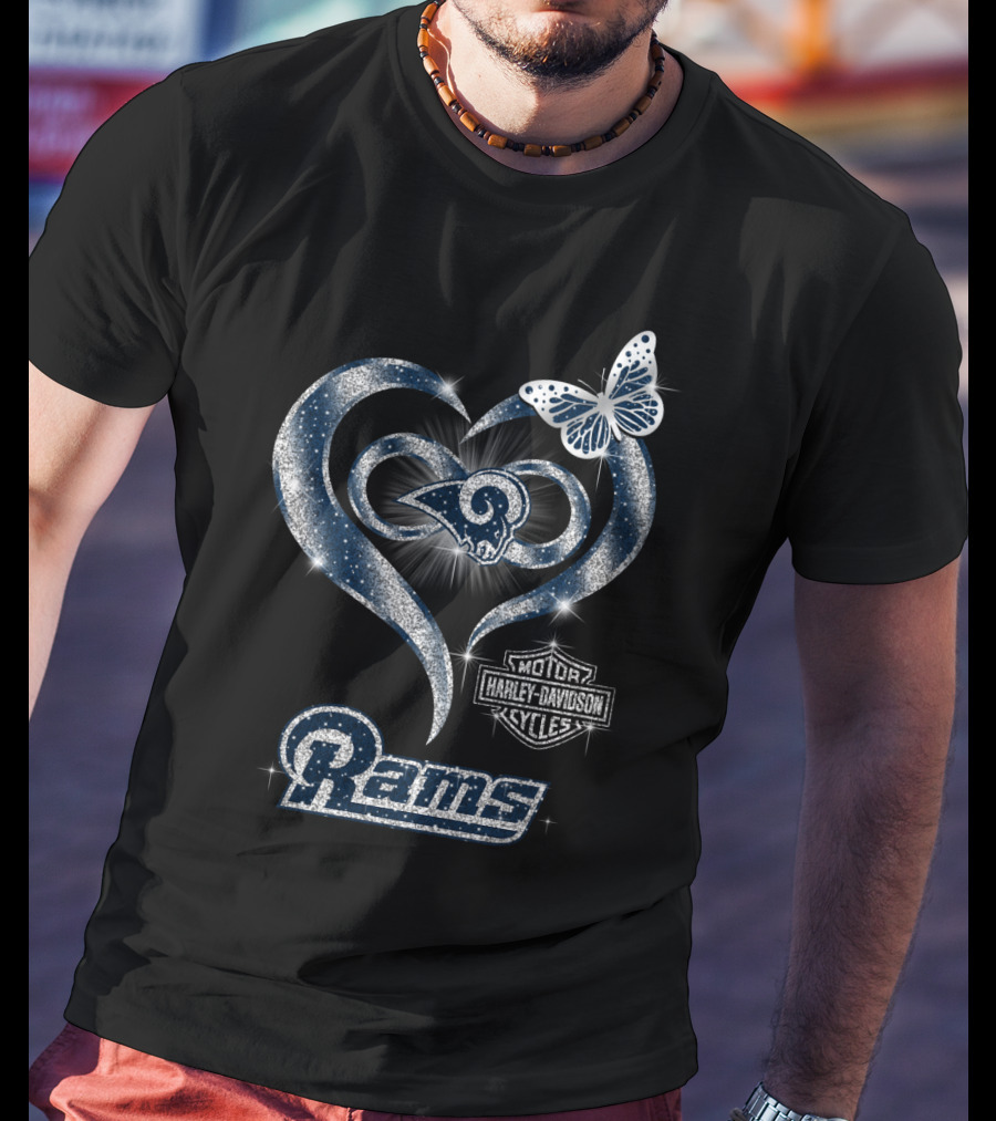 Los Angeles Rams Harley Davidson Heart Butterfly T-Shirt