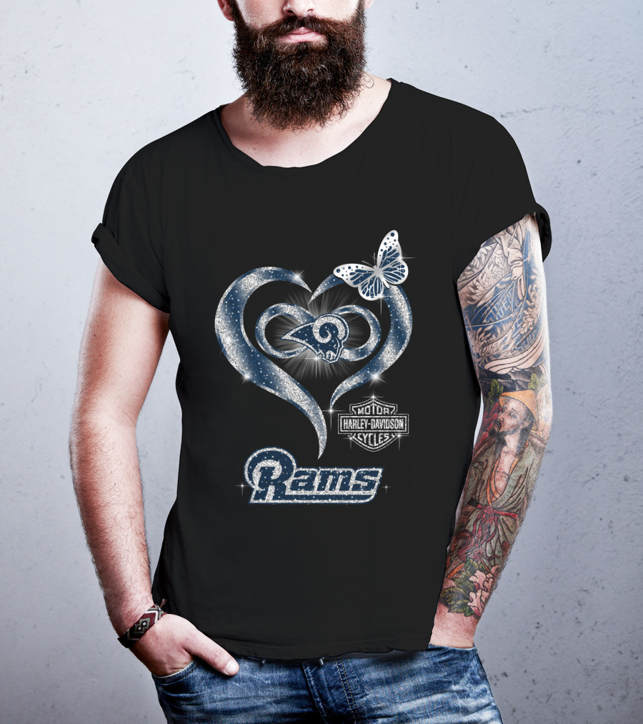 Los Angeles Rams Harley Davidson Heart Butterfly T-Shirt
