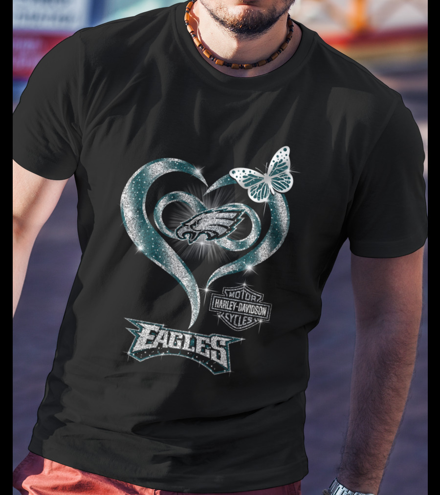 Hlh01 Philadelphia Eagles Harley Davidson Heart Butterfly T-Shirt