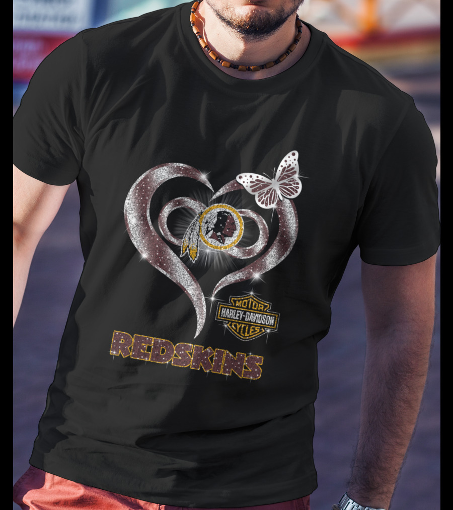 Hlh01 Washington Redskins Harley Davidson Heart Butterfly T-Shirt