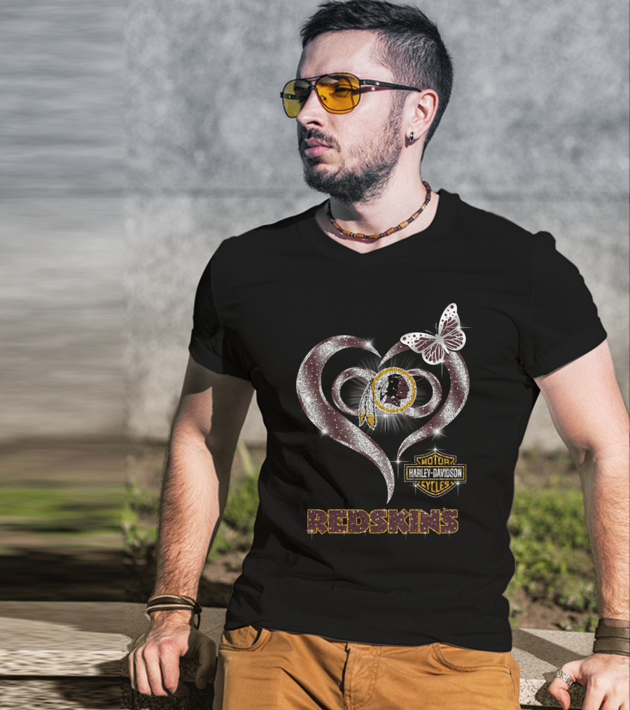 Hlh01 Washington Redskins Harley Davidson Heart Butterfly T-Shirt