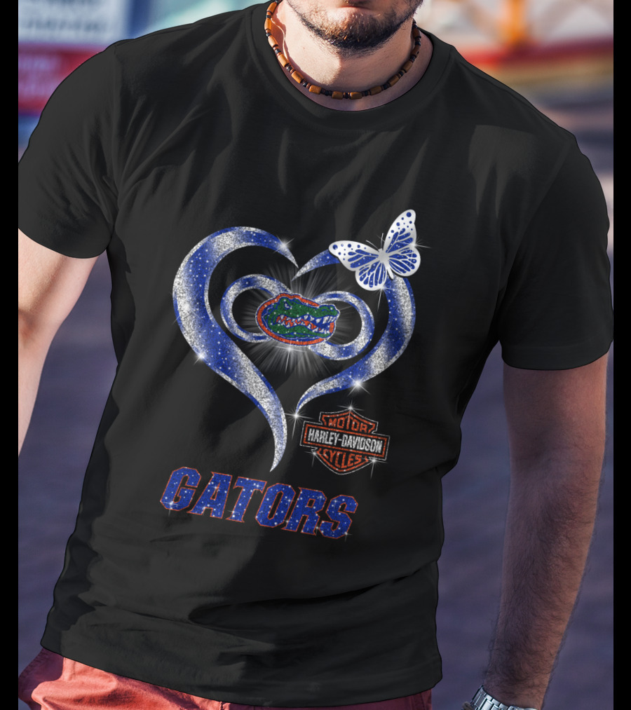 Hlh01 Florida Gators Harley Davidson Heart Butterfly T-Shirt