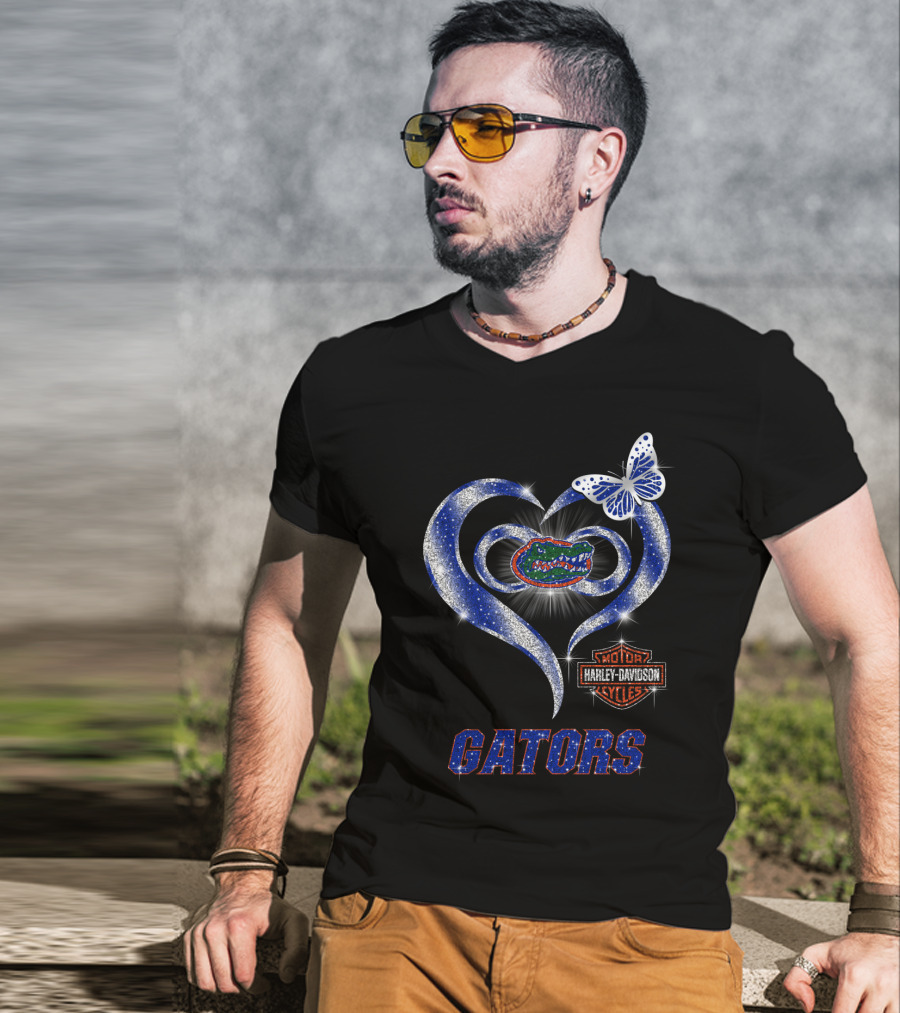 Hlh01 Florida Gators Harley Davidson Heart Butterfly T-Shirt