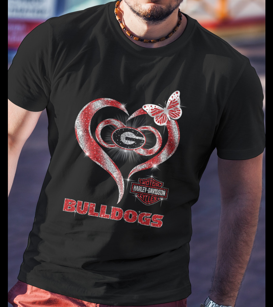 Hlh01 Georgia Bulldogs Heart Harley Davidson Styles Butterfly T-Shirt