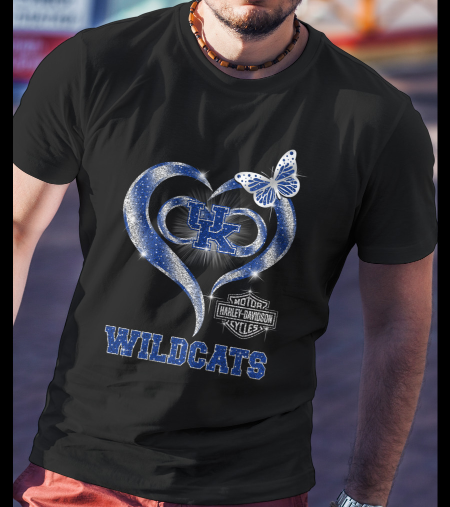Uk Wildcats Heart Motor Harley Davidson Cycles Butterfly T-Shirt