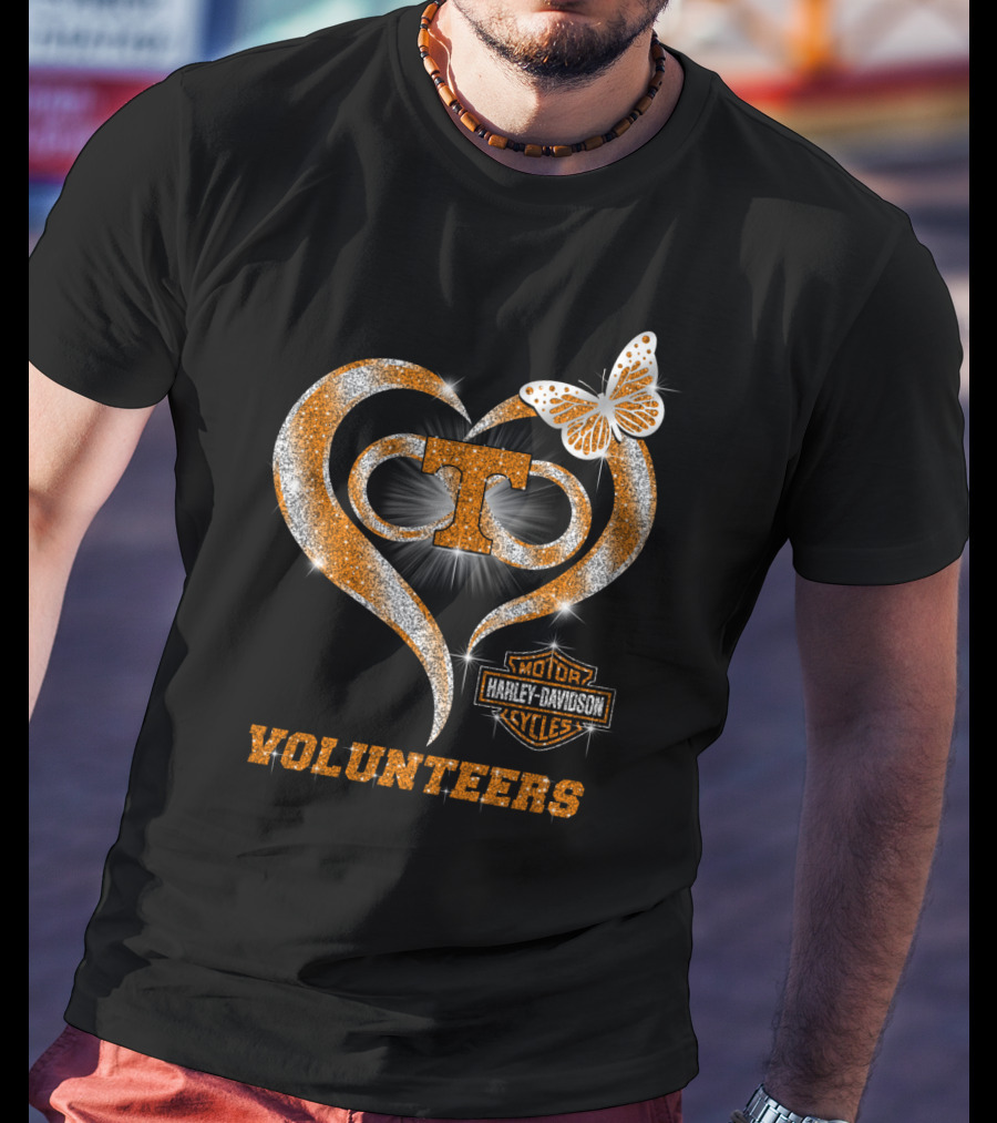 Tennessee Volunteers Harley Davidson Heart Butterfly T-Shirt