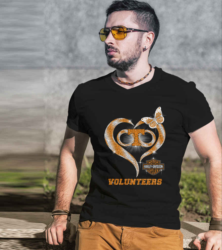 Tennessee Volunteers Harley Davidson Heart Butterfly T-Shirt